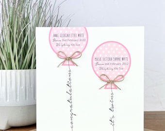 Beautiful Personalised Handmade New Baby Twins Card