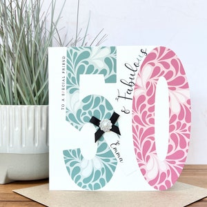 Carte d’anniversaire personnalisée faite à la main 50ème, 60ème, 70ème, 80ème, 90ème, sœur, amie, fille, maman, tante, cousine, maman, nan