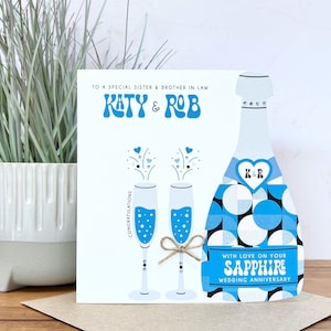 Biglietto personalizzato per il 45° anniversario di matrimonio in zaffiro fatto a mano, sorella, fratello, zia, figlia, nipote, figlio, nipote, amici