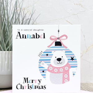 Carte de Noël faite main personnalisée Première carte de Noël, cadeau pour fille, nièce, filleule, cousine, soeur, arrière-petite-fille
