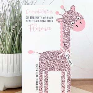 Grande biglietto A5 personalizzato fatto a mano per neonata
