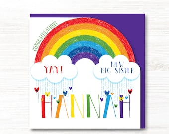 Personalised Handmade Rainbow New Big Sister Card