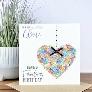 Tarjeta de cumpleaños personalizada hecha a mano, amiga, hermana, mamá, niñera, tía, hija, novia, madrina, ahijada, abuela