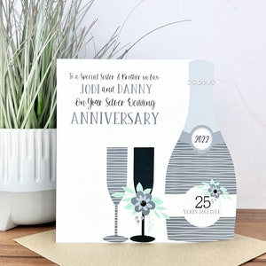 Tarjeta personalizada de plata hecha a mano para el 25 aniversario de bodas, hermana, hermano, tía, hija, hijo, amigos