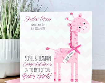 Beautiful Personalised Handmade New Baby Girl Card