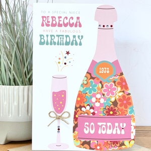 Grande carte d'anniversaire personnalisée A5 faite main, 16e, 18e, 21e, 30e, 40e, 50e, 60e, 70e, 80e fille, nièce, amie, petite-fille, soeur