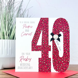 Tarjeta personalizada de rubí / 40 aniversario de bodas hecha a mano, amigos, hija, hijo