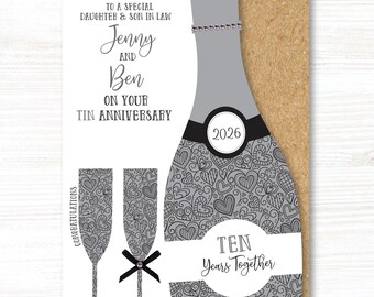 A5 Personalised Handmade Tin/10th Wedding Anniversary Card, Son, Friends, Daughter, Niece, Nephew, Sister, Brother, Granddaughter, Grandson
