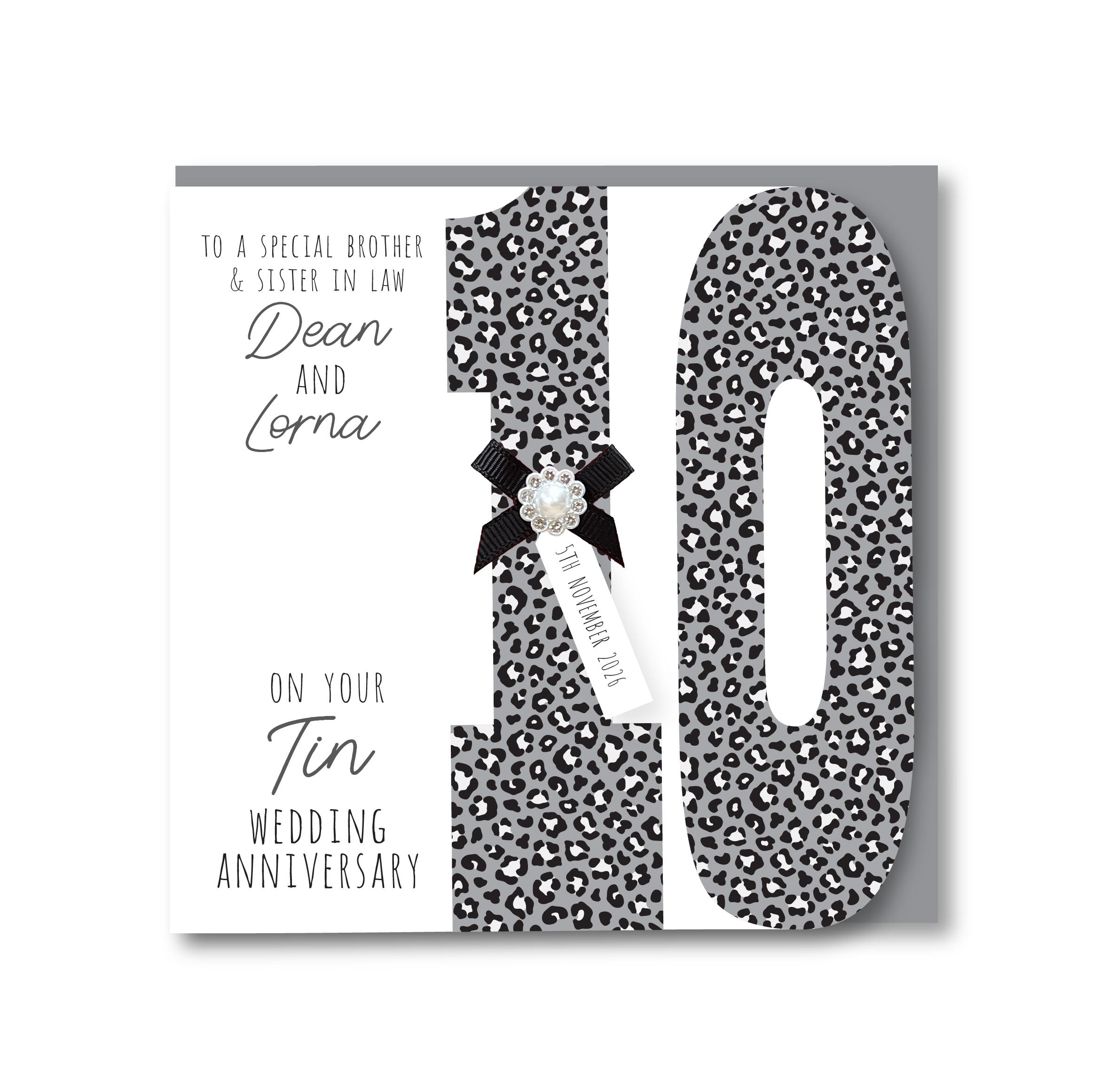 Personalised Handmade Tin/10th Wedding Anniversary Card, Friends