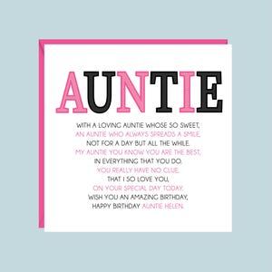 Carte d'anniversaire personnalisée TANTIE, poème
