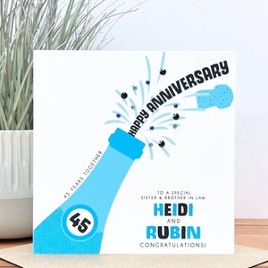 Biglietto personalizzato per il 45° anniversario di matrimonio con zaffiro fatto a mano, regalo per sorella, fratello, zia, mamma e papà, amici, nonna, zio, nonno