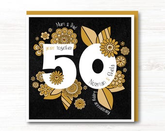 Personalised Handmade Golden/50th Wedding Anniversary Card, Friends, Daughter, Son