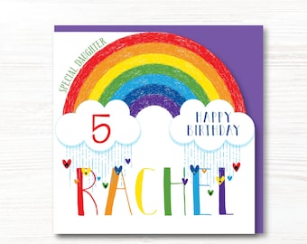 Personalised Handmade Rainbow Birthday Card 1st 2nd 3rd 4th 5th 6th 7th 8th 9th Sister, Cousin, Daughter, Granddaughter
