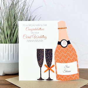 Corallo personalizzato fatto a mano / Biglietto per il 35 ° anniversario di matrimonio, Amici, Sorella, Fratello, Mamma e papà, Amici