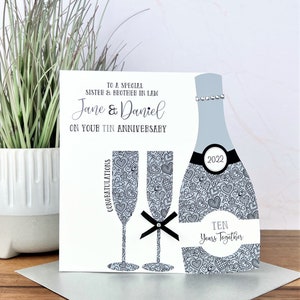 Tarjeta personalizada hecha a mano del décimo aniversario de boda, hermana, hermano, tía, mamá y papá, amigos