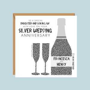 Cartão de aniversário de casamento de prata personalizado, presente para filha, neta, sobrinha, irmã, tia, neto, filho, sobrinho, amigos