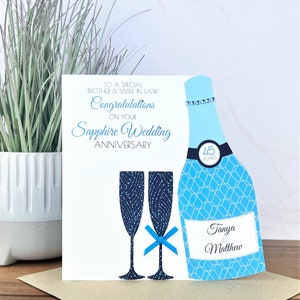 Zaffiro personalizzato fatto a mano / Biglietto per il 45 ° anniversario di matrimonio, Amici, Sorella, Fratello, Mamma e papà, Amici