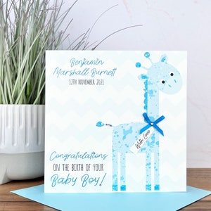 Belle carte personnalisée faite à la main pour nouveau bébé garçon