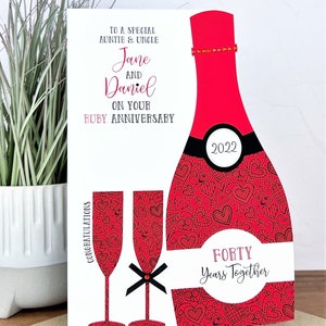 Tarjeta de aniversario de bodas de rubí personalizada, tamaño A5, hecha a mano, para hijo, amigos, hija, mamá y papá, hermana, hermano, tía, tío
