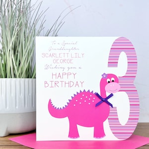 Personalisierte Dinosaurier Mädchen Geburtstagskarte 1.,2., 3., 4., 5. Tochter, Nichte, Enkelin