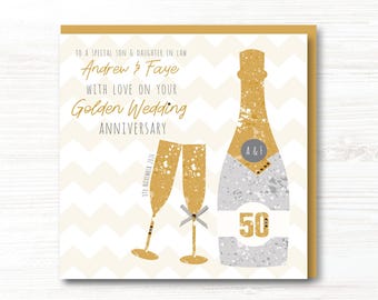 Personalised Handmade Golden/50th Wedding Anniversary Card, Friends, Daughter, Son