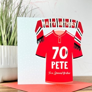Personalisierte Fußball Geburtstagskarte, Manchester United Colours 18. 21. 30. 40. 50. 60. 70. Onkel Vater Sohn Enkel
