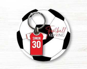 Personalised Handmade Metal Football Shirt Keyring, Arsenal Colours