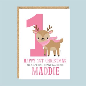 Große A5 personalisierte Baby Mädchen 1. Weihnachtskarte, Geschenk für Tochter, Enkelin, Nichte, Patentochter, Schwester, Urenkelin