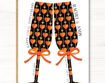 Personalised 35th Coral Wedding Anniversary Card, A5 size