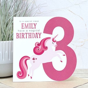 Personalised Handmade Unicorn Birthday Card, 1st, 2nd, 3rd, 4th, 5th, 6th, 7th, 8th, 9th, Gift for Daughter, Niece, Granddaughter, Friend