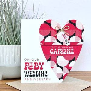 Carte d’anniversaire de mariage rubis personnalisée faite à la main, mari, femme