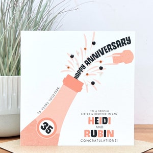 Biglietto personalizzato per il 35° anniversario di matrimonio in corallo fatto a mano, regalo per sorella, fratello, zia, mamma e papà, amici, nipote, zio