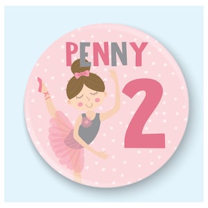 Gepersonaliseerde ballerina meisjes leeftijd badge 1e 2e 3e 4e 5e 6e 7e 8e 9e