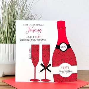 Biglietto personalizzato fatto a mano in rubino/40° anniversario di matrimonio, marito, moglie
