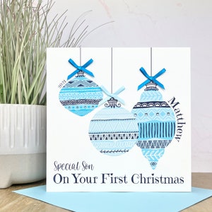 Personalised Handmade Baby Boys 1st First Christmas Card Son Grandson Nephew