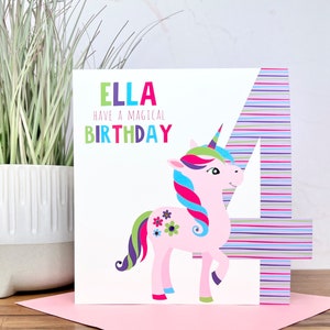 Personalisierte Handgemachte Einhorn Mädchen Geburtstagskarte 1. 2. 3. 4. 5. 6. 7. 8. 9. Tochter, Nichte, Enkelin
