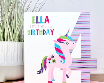 Personalised Handmade Unicorn Girls Birthday Card 1st 2nd 3rd 4th 5th 6th 7th 8th 9th Daughter, Niece, Granddaughter