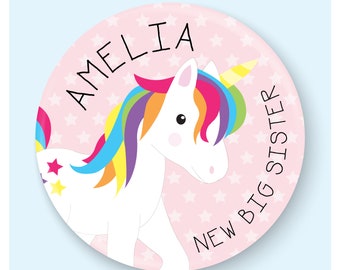 Personalised Unicorn New Big Sister Badge