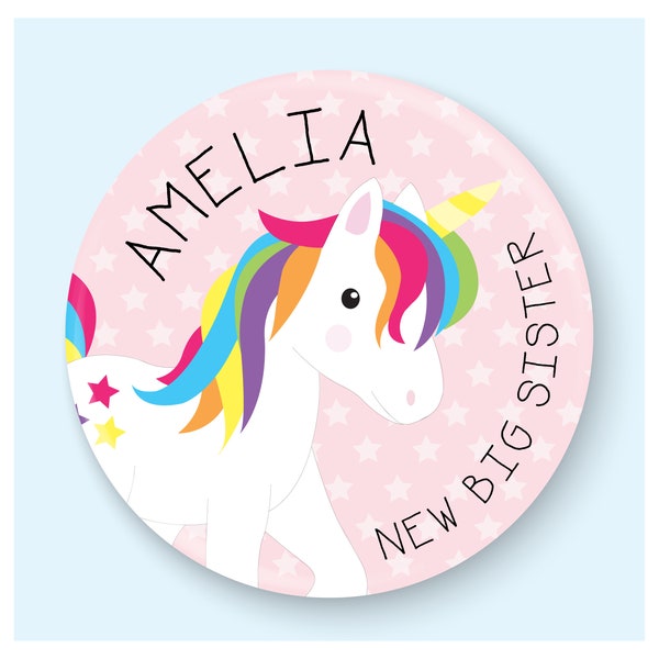 Personalised Unicorn New Big Sister Badge