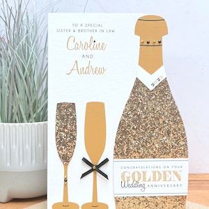 Tarjeta grande de lujo A5 personalizada hecha a mano dorada para el 50 aniversario de bodas, hijo, amigos, hija, mamá y papá, hermana, hermano, tía