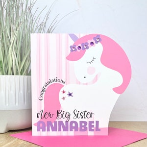 Carte personnalisée New Big Sister Licorne faite à la main