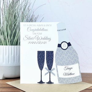 Biglietto personalizzato fatto a mano in argento / 25 ° anniversario di matrimonio, amici, sorella, fratello, mamma e papà, amici