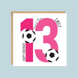 Carte d'anniversaire personnalisée football pour filles, 5, 6, 7, 8, 9, 10, 11, 12, 13 ans, soeur, fille, petite-fille, nièce, amie