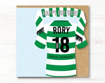 Personalised Handmade Football Birthday Card, Celtic Colours, 16th, 18th, 30th, 40th, 50th 60th, 70th, Son, Brother, Grandson, Uncle, Dad