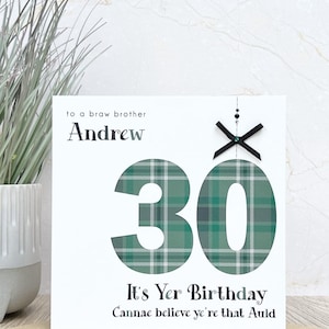 Tarjeta de cumpleaños escocesa personalizada hecha a mano para los siguientes números: 18, 21, 30, 40, 50, 60, 70: sobrino, hermano, nieto, hijo, ahijado, amigo, tío