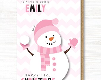 Biglietto di auguri di Natale personalizzato e fatto a mano in formato A5 per bambina, figlia, nipote, figlioccia, nipote acquisita, sorella.