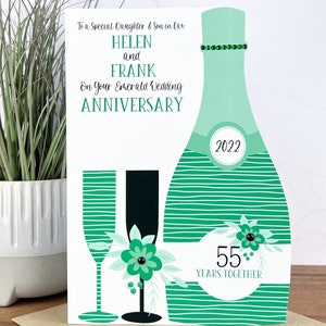 Tarjeta grande A5 personalizada hecha a mano esmeralda/55 aniversario de boda, hijo, amigos, hija, mamá y papá, tía, prima