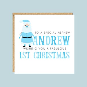 Cartão de Natal personalizado para o primeiro ano do bebê, Pai Natal, presente para filho, neto, sobrinho, afilhado, irmão, bisneto, sobrinho-neto