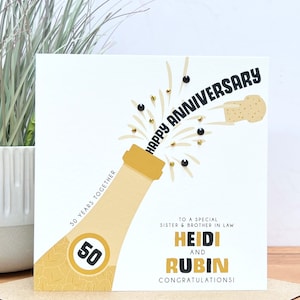 Biglietto d'oro personalizzato fatto a mano per il 50° anniversario di matrimonio, regalo per sorella, fratello, zia, mamma e papà, amici, nonna, zio, nonno