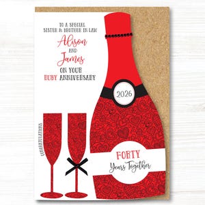 Carte d'anniversaire de mariage personnalisée rubis/40e anniversaire de mariage A5, fils, amis, fille, maman et papa, soeur, frère, tante, oncle